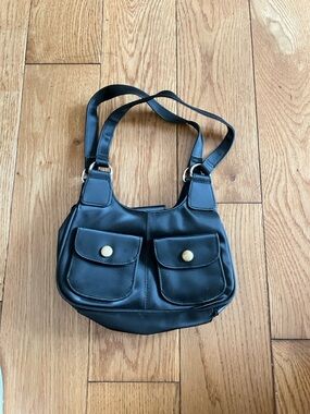 Vintage Black Shoulder Bag with Gold Accents